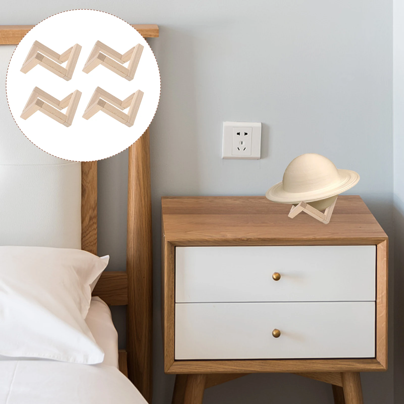 

4 Pcs Solid Wood Moon Lamp Base Creative Light Socket St Durable Sturdy Decorative Night Lamp WoodenBracket Support