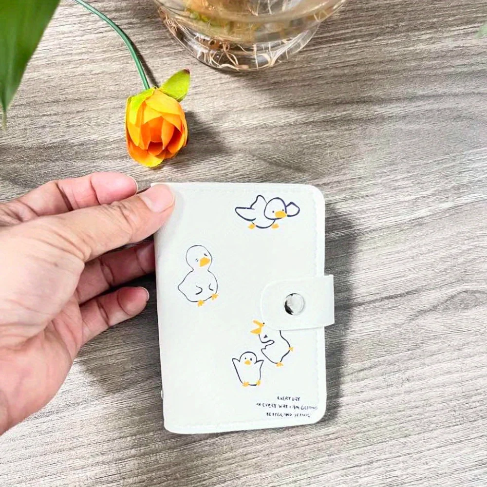 Tarjetero con múltiples bolsillos y diseño de pato bonito para mujer, monedero pequeño para crédito