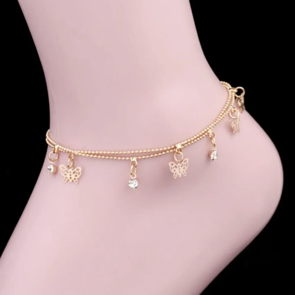 Delysia King Fashion Lady Hollow Butterfly Crystal Anklet Summer Seaside Beach Ancle Bracelet Freshing Temperament