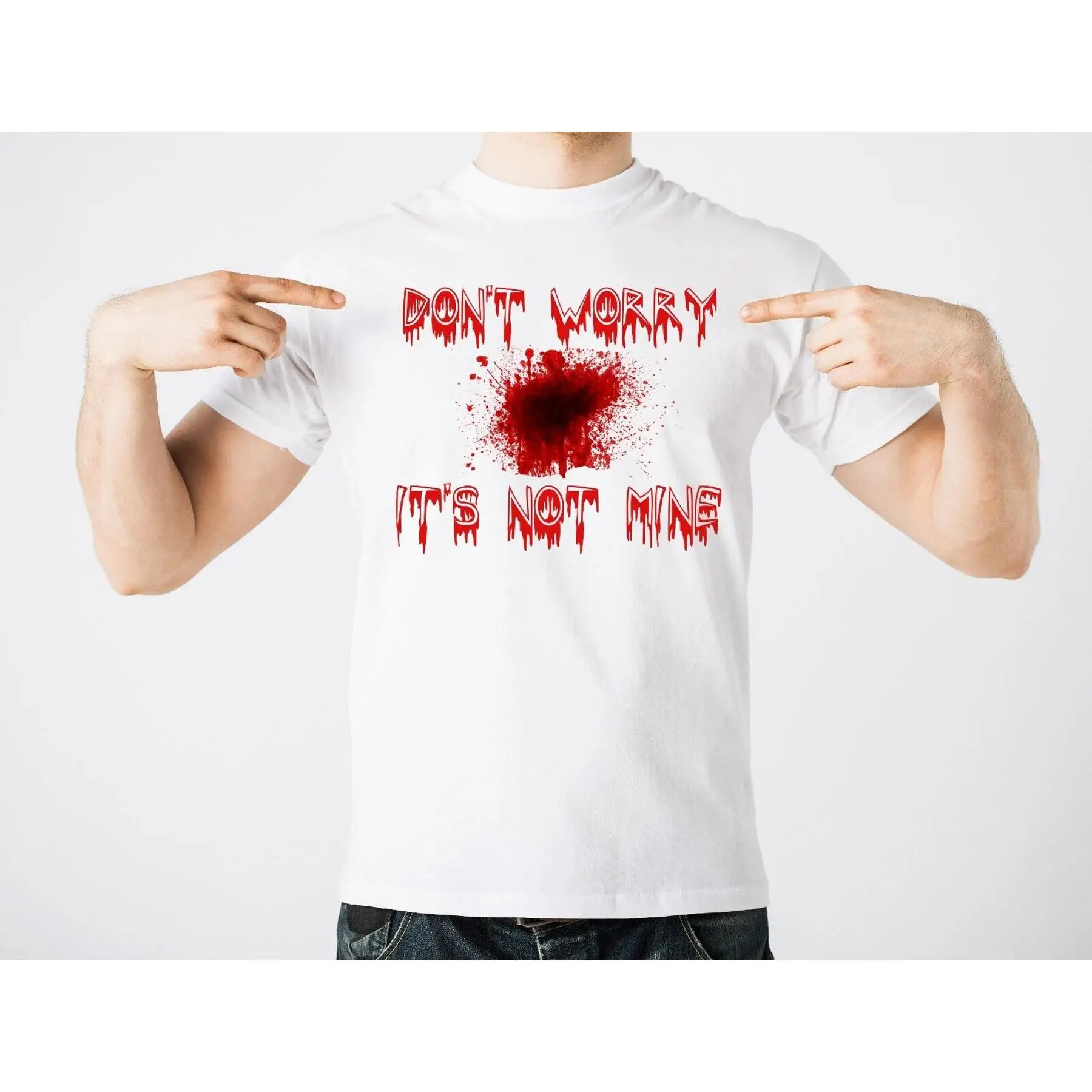 Halloween Funny Costume T shirt Blood Stain Don t Worry It s Not Mine Halloween