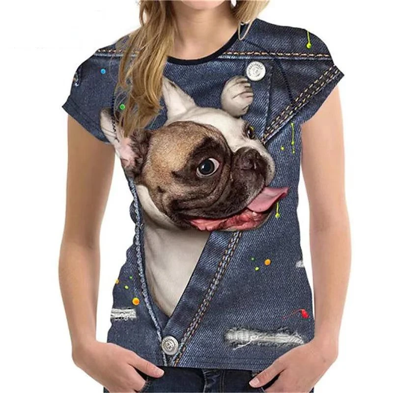 Summer Women's T-Shirts Vintage Print Dog Graphics 3D T Shirts Female Tops 2022 Harajuku O-Neck T-Shirt Casual Oversized Clothes