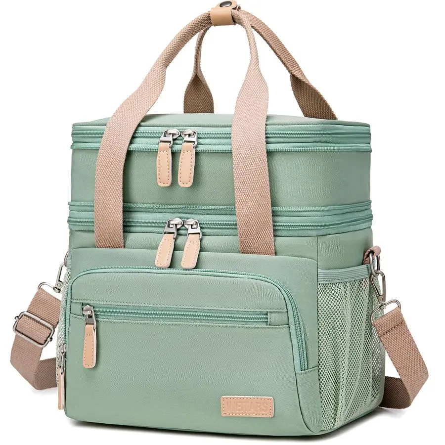 

Изолированный ланч-бокс для женщин и мужчин, водонепроницаемая многоразовая большая сумка для обеда с двойным отделением для женщин, широкая сумка-холодильник для Wor