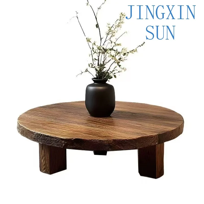 Medieval old elm coffee table household small round table floor-to-ceiling retro low table homestay tatami casual
