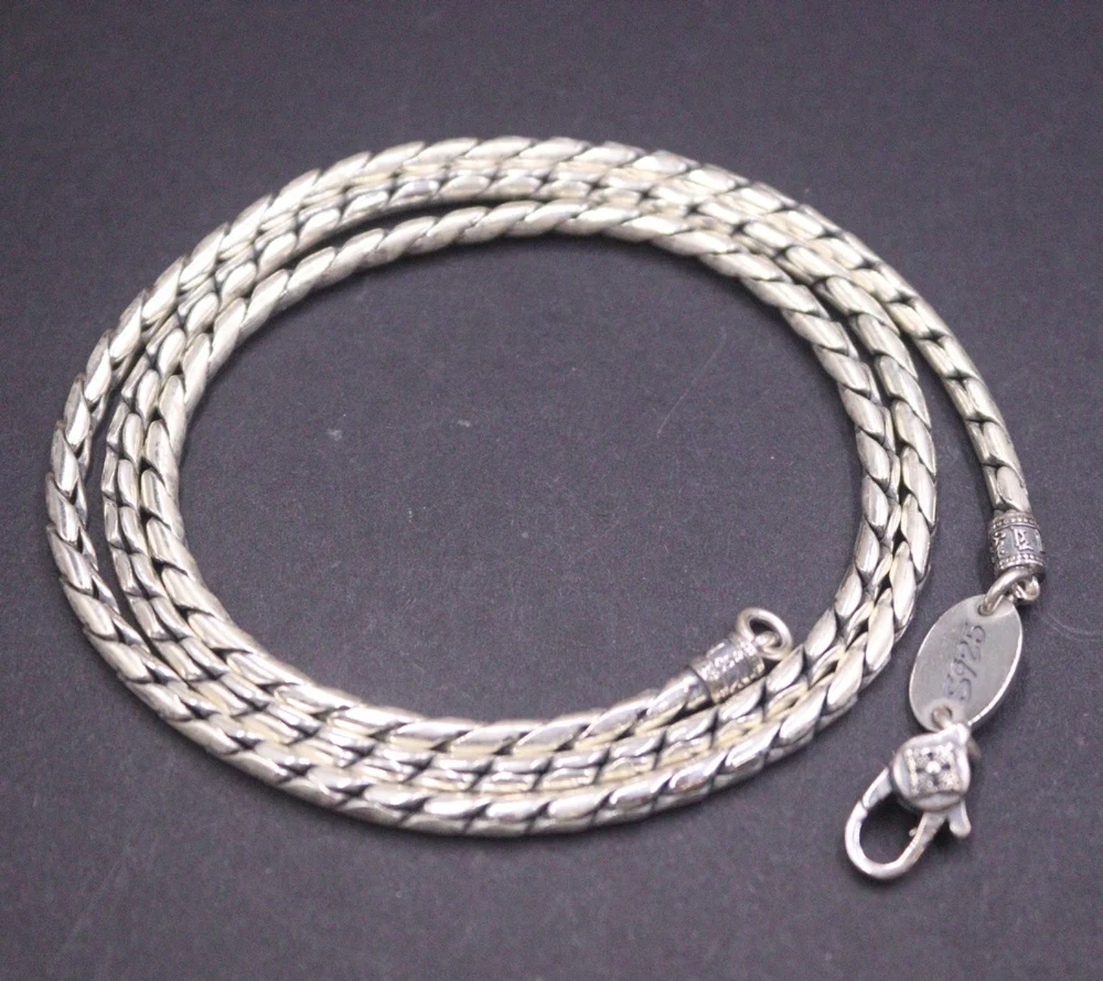 

Real Solid 925 Sterling Silver Chain Men Women 3mm Twist Snake Link Necklace 38g/60cm