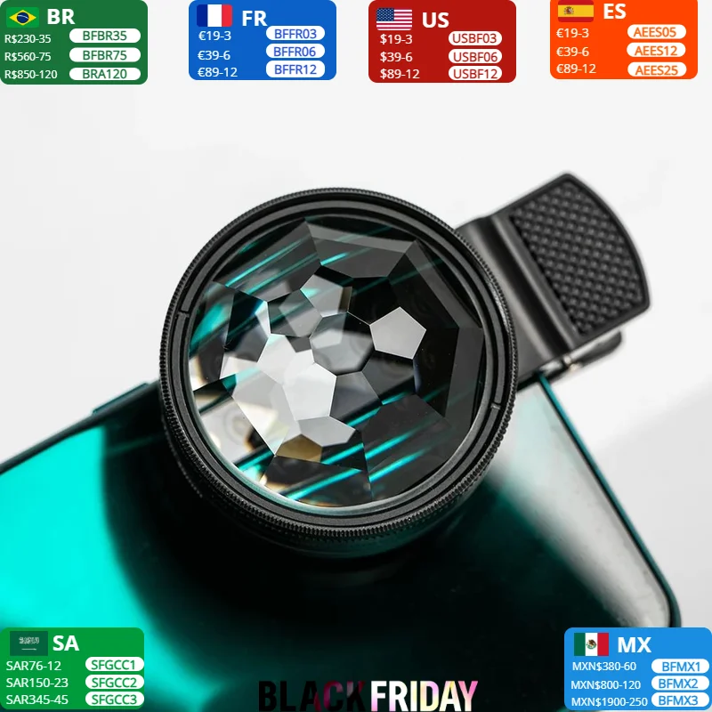 49mm Kaleidoscope FX for Smartphone Cellphone Iphone Samsung Galaxy Huawei HTC Windows Android Phone Camera Lens Filter