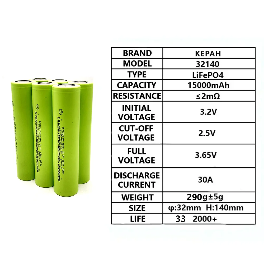 

32140 LiFePO4 Battery 3.2V 15000mAh DIY 12V 24V High-Power Electric Sightseeing Car Golf Car Electric Tool Battery Pack