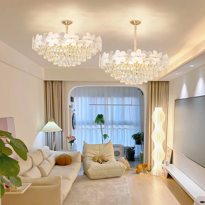 Small Flower Crystal Chandelier Ceiling  Ceiling Home Modernlight Fixture Suspension Bedroom Chandelier Led Light Hanging Lamps