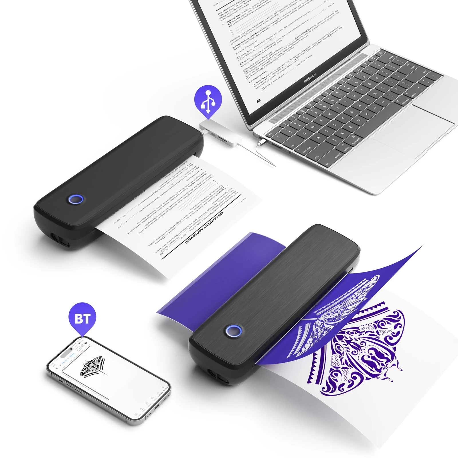 Wireless Portable Tattoo Printer Bluetooth Thermal Mobile Printer A4 Tattoo Transfer Paper Thermal Copier Printer Machine