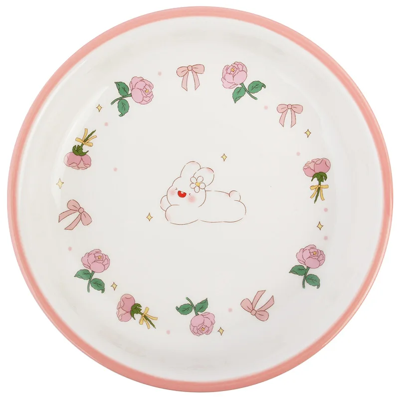 Little Rabbit Tulip Ceramic Net Red Bowl Plate Creative Cute Tableware Set Ins Gift Box Cute Home Move New Home Entry Bowl