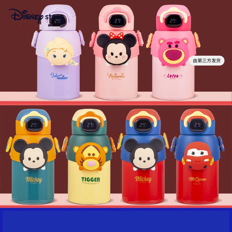 Disney Mickey Mouse Frozen Stainless Steel Vacuum Temperature Display One Pot 2-Lid Children's Portable Insulation Cup