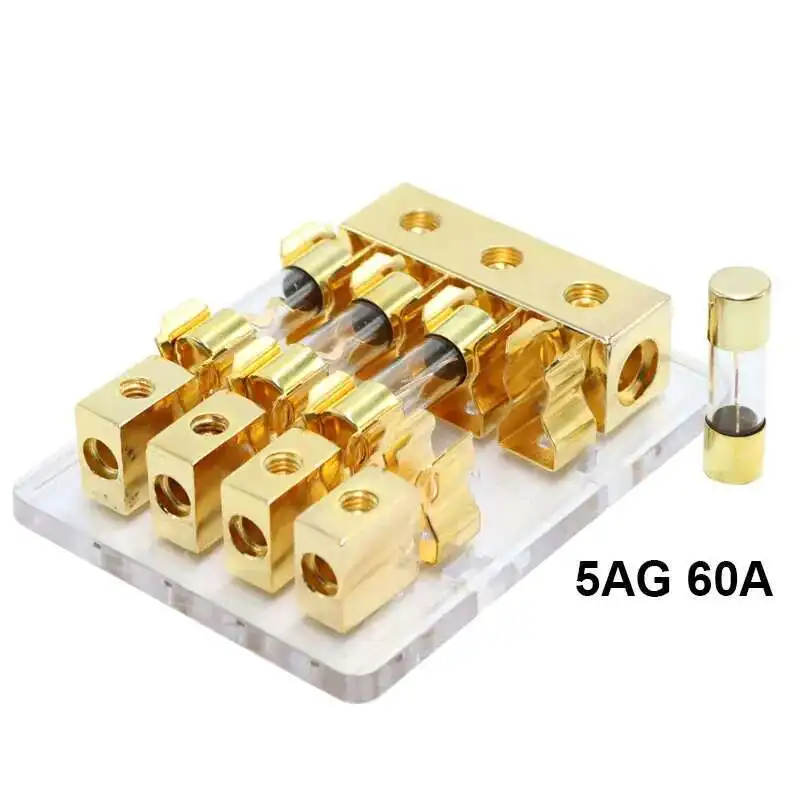 Power 1 In Gauge Out 4 Way Audio Stereo 60Amp Distribution Connecting AGU Fuse Block For Car
