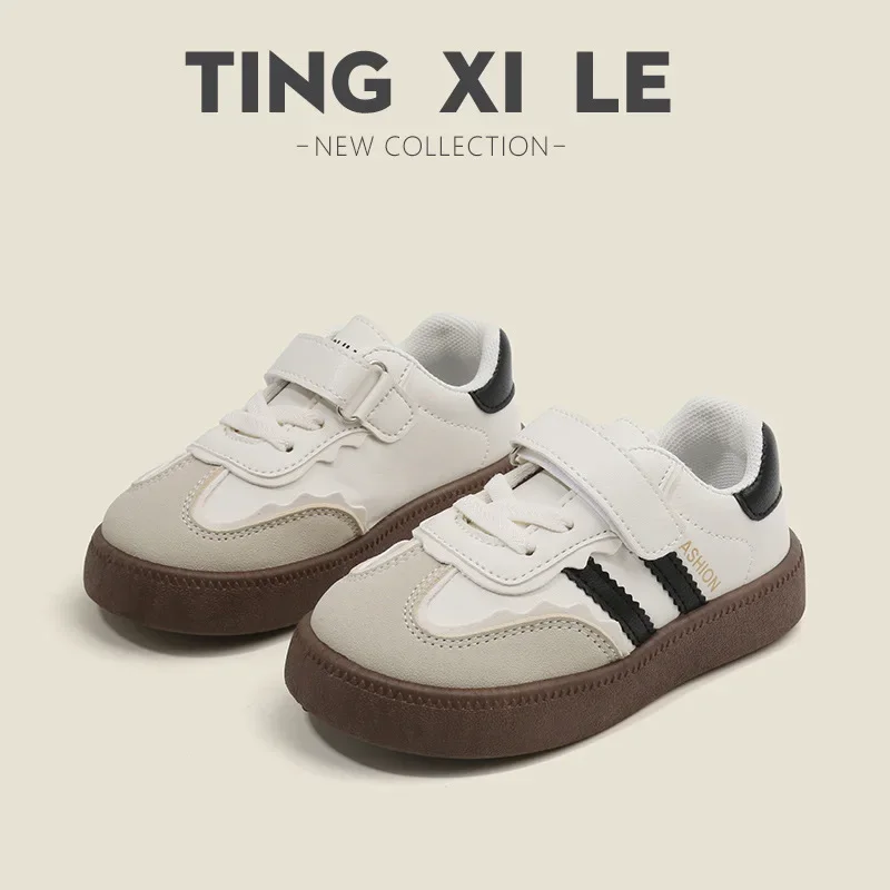 

Spring Autumn Kid Soft-soled Casual Board Shoes Children Low Top Sport Shoes Children Velcro Stripe Daily Garden Toe Solid Color