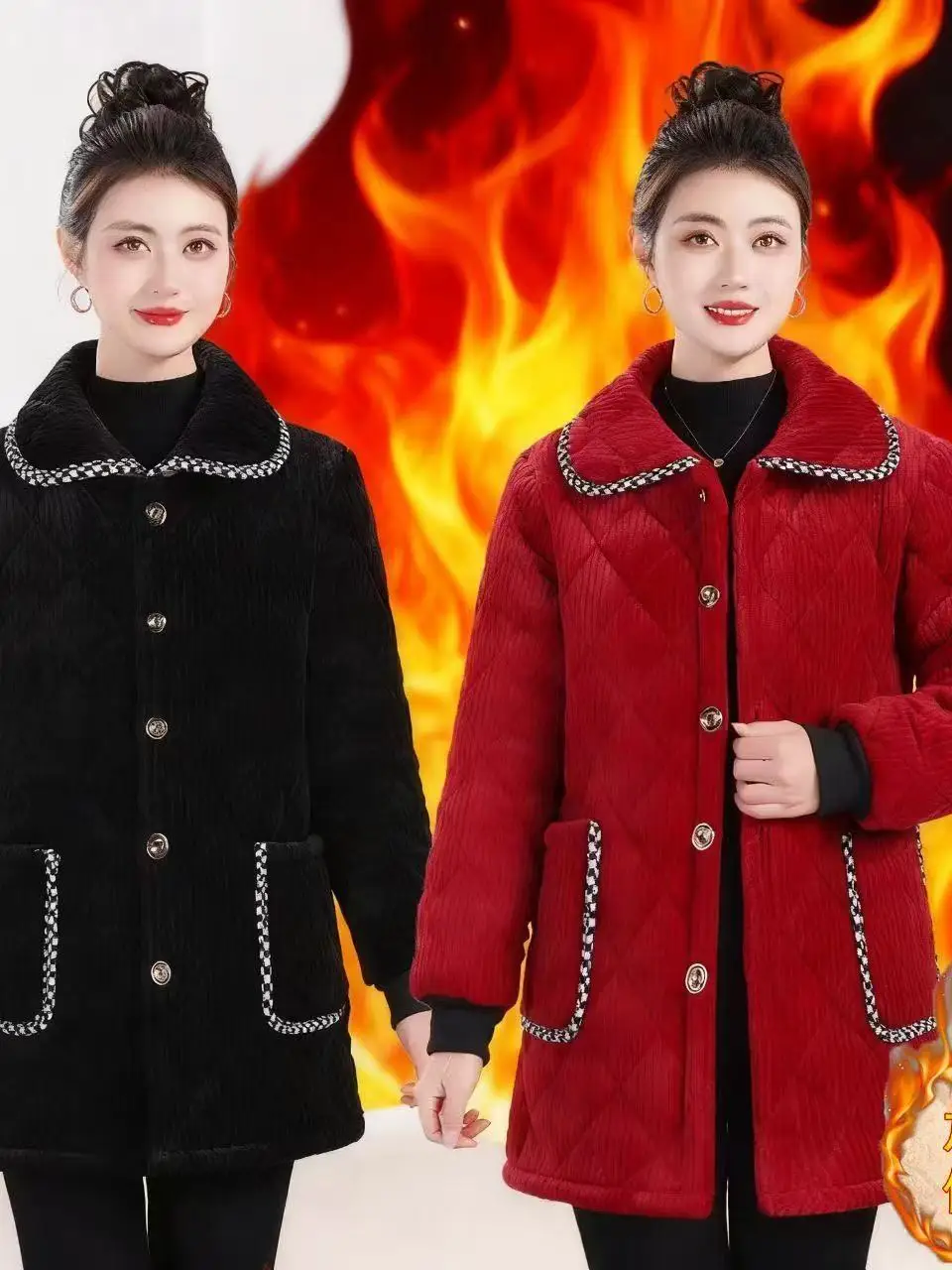 

Thiened Fce Winter Cotton Jaet Women's Long Coat Warm Outerwear Non-Hooded Collar Single Button Long Sve