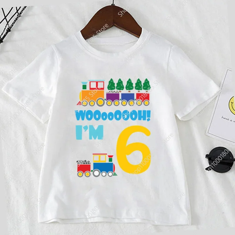 Cute train cartoon baby boy fashion trendy T-shirt children's white comfortable hippie cool T-shirt boys 1-9 T-shirts