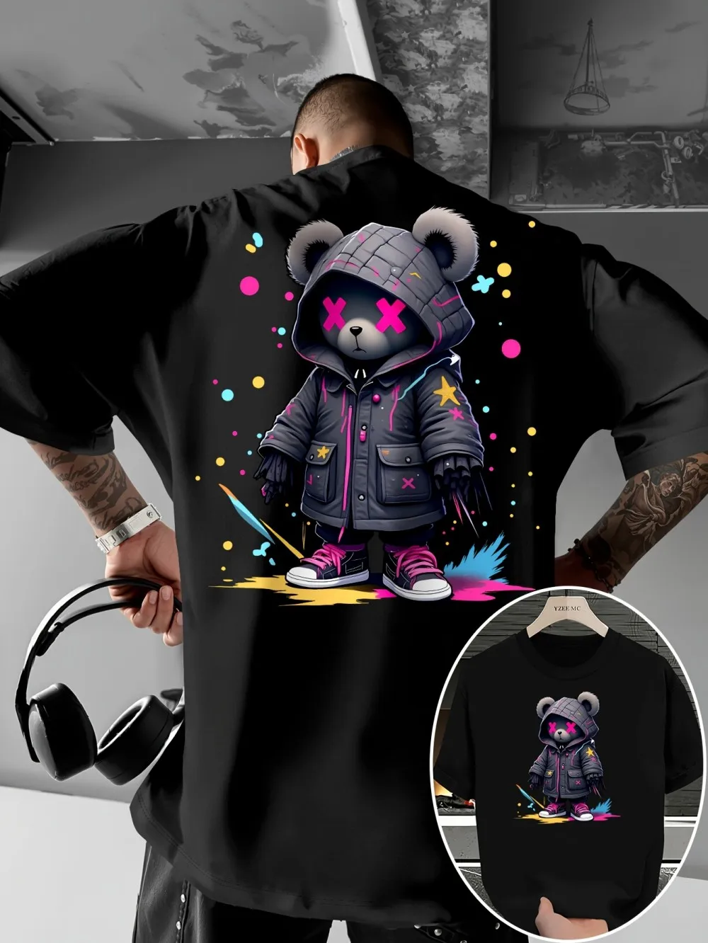 حار بيع الرجال الصيف أزياء جديدة تيدي بير طباعة لينة ومريحة جولة الرقبة تي شيرت في الهواء الطلق نمط الشارع أعلى