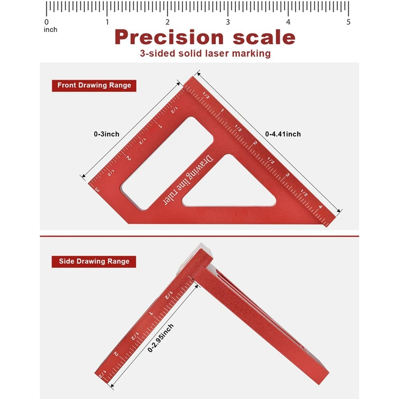 Multi-Angle Measuring Ruler,45/90 Degree Aluminum Alloy Woodworking Square Protractor,Miter Triangle Ruler