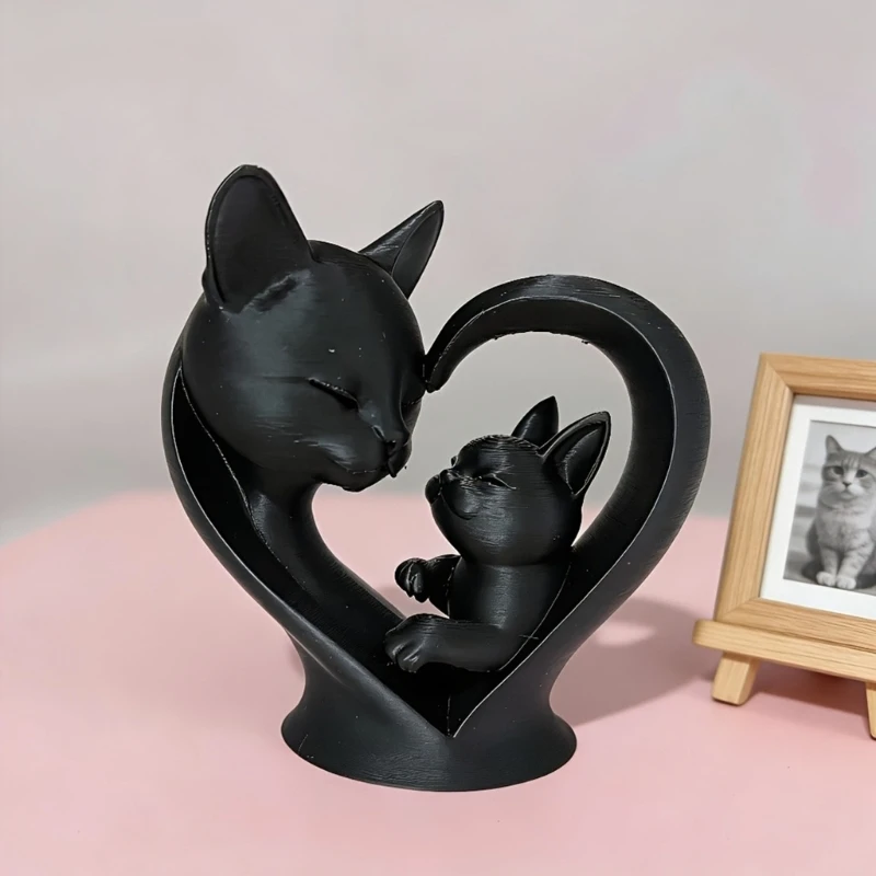 Mother and Child Cats Figurines Heart Cats Statue Ornament Collectibles