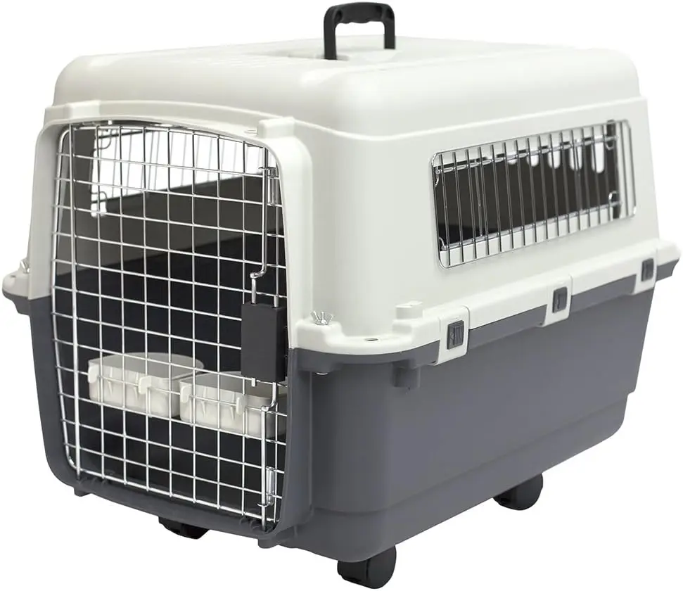 

Medium Gray Travel Dog Crate with Rolling Wire Door - Airline Approved, Durable Plastic Kennel