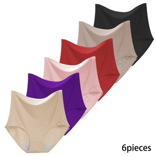 Ropa interior de seda de hielo para mujer, bragas cómodas de cintura alta, talla grande, alta calidad, adelgazamiento del Abdomen, 6 piezas