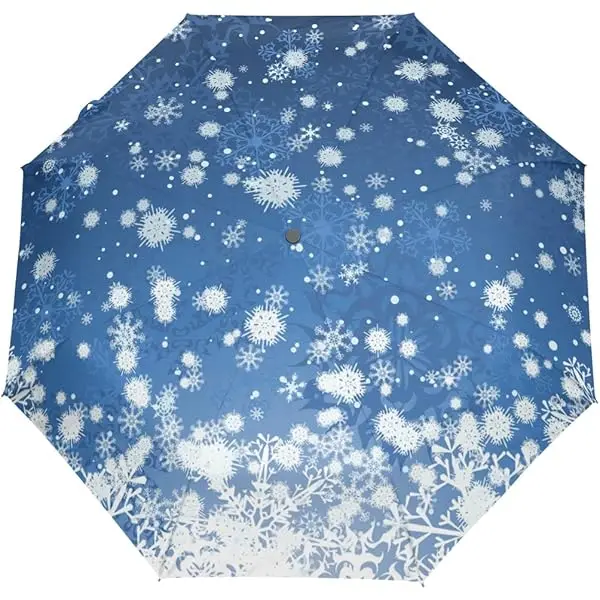 Snowflake Christmas Folding Travel Umbrella Xmas Happy New Year Umbrellas Windproof Lightweight Parasol Umbrella Sun & Rain