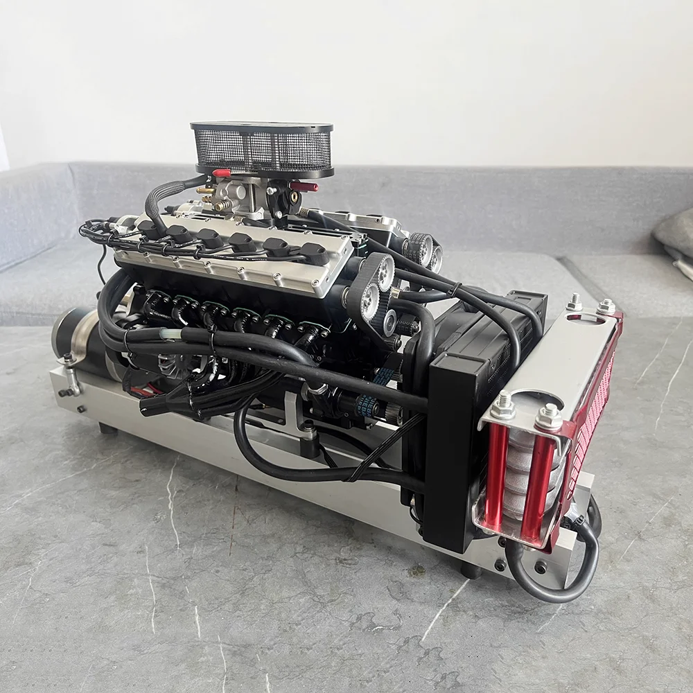 V12 Gasoline Engine Model 72CC Four-stroke Metal Internal Combustion Engine Model Three Piston Rings Full Bearing Support Toys