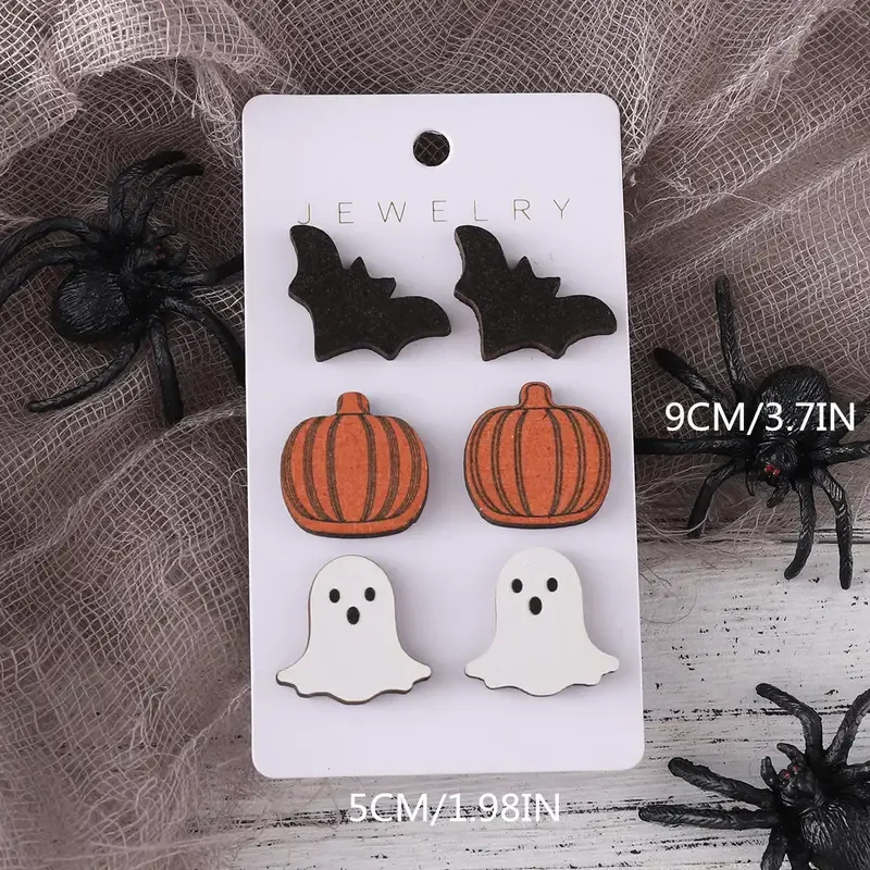 3 Pairs Halloween Vintage Bat Pumpkin Earring set for Women Personality Funny Ear Party Jewelry Gifts