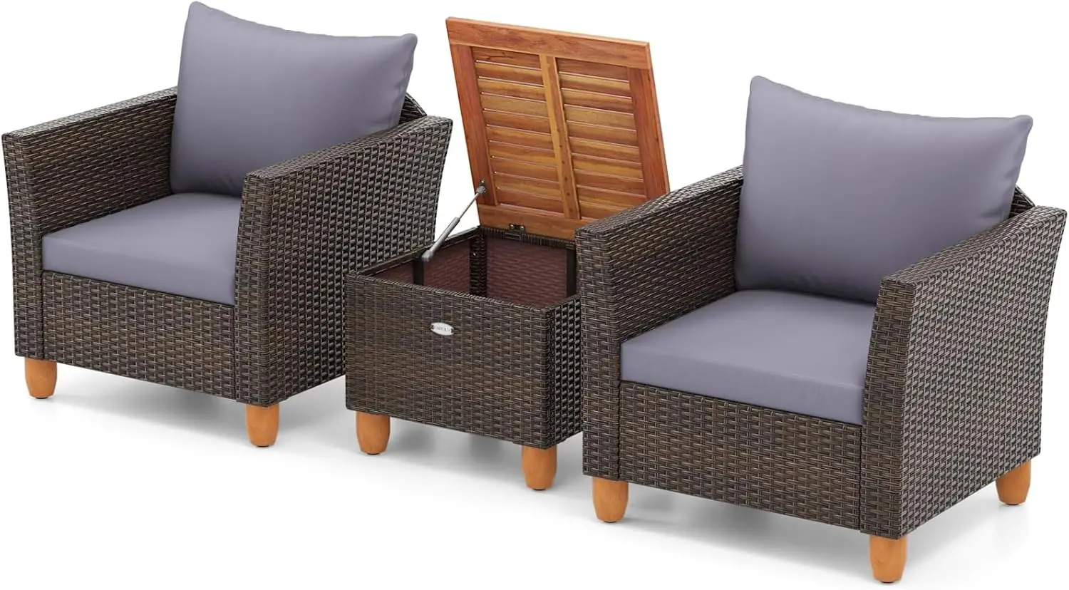 

3 Piece Patio Furniture Set Patiojoy Outdoor PE Wicker Bistro Set with Soft Cushions and Solid Acacia Wood Outdoor Conversation