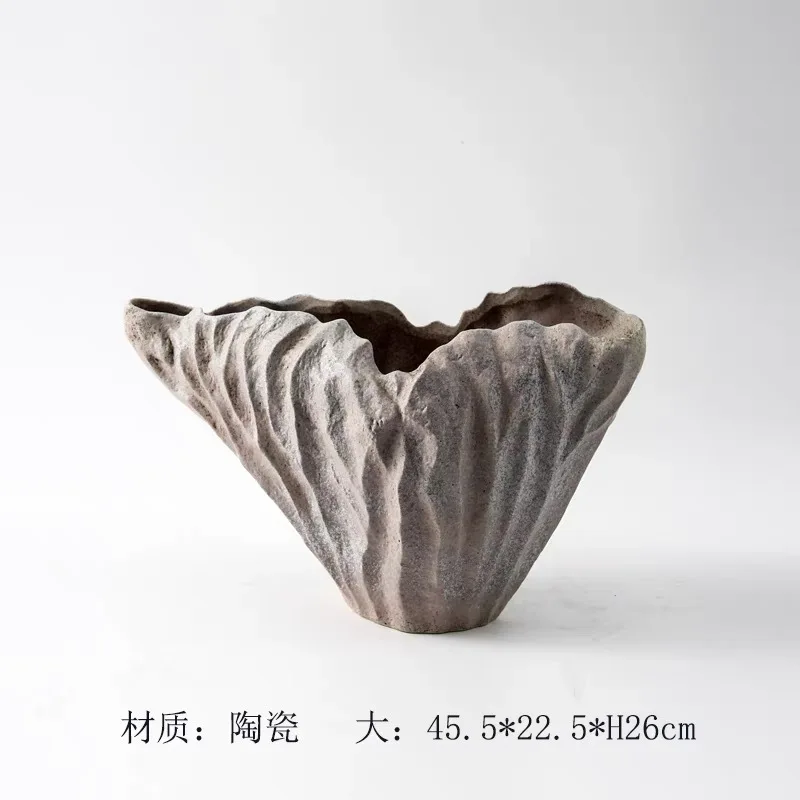 Wabi-sabi medieval style ruffled ceramic vase, new Chinese model room, sales office, living room, entrance flower arranger, orna