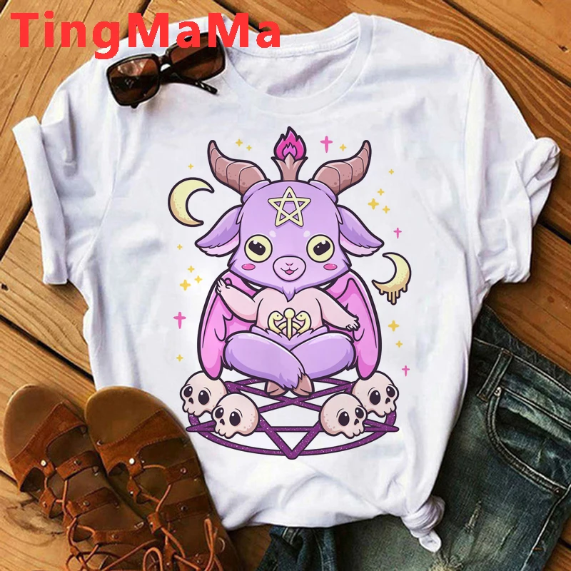 Pastel Goth T Shirt Men Women Kawaii Cartoon Gothic Clothes Harajuku Y2k Shirt Unisex Graphic Tees Female Hip Hop T-shirt Male