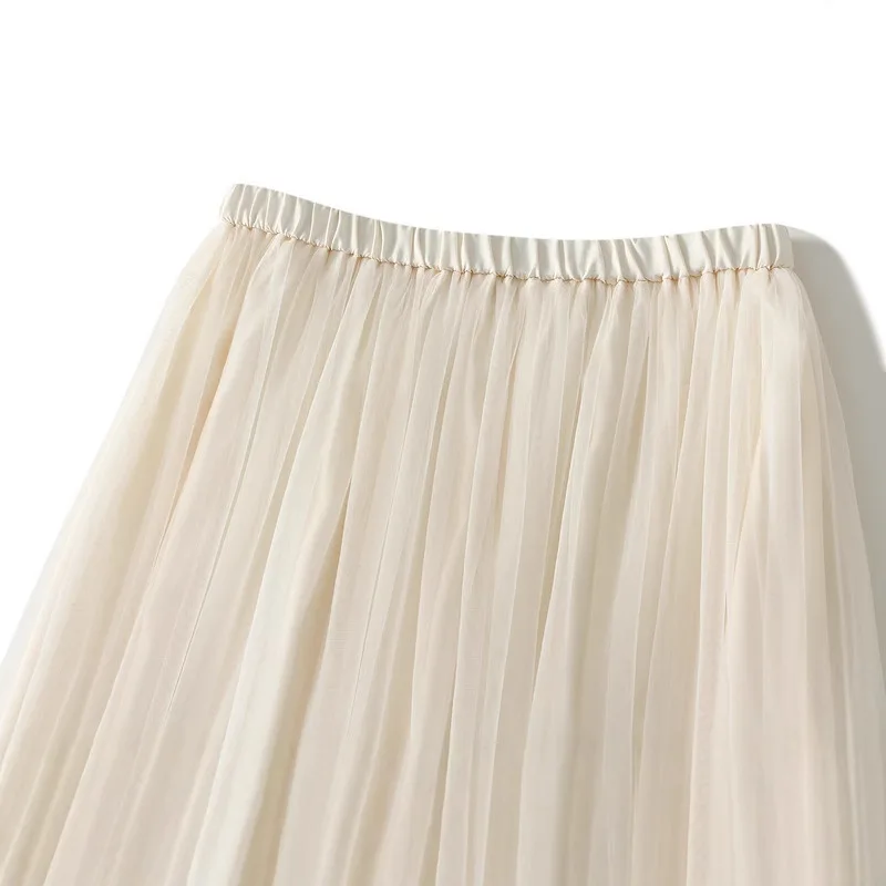 Nouveauté 2025 femmes taille haute couleur unie maille élégante jupe longue femme douce décontracté Tulle Tutu jupes