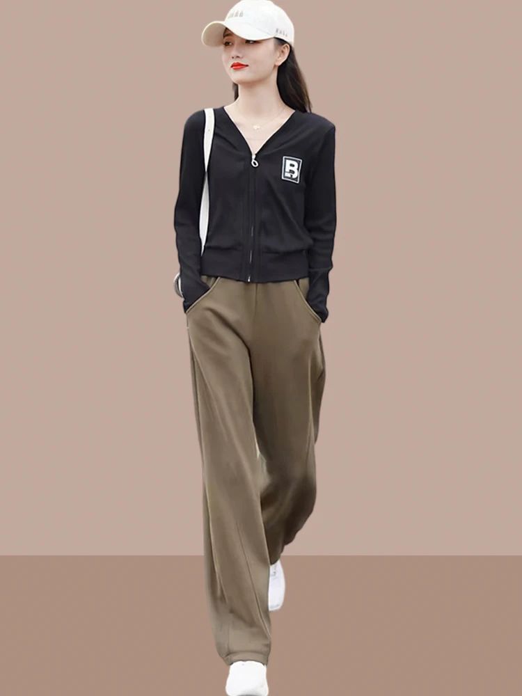 

Early Autumn Fashion Casual Two-Piece Set Elegant Age-Defying Complete Ensemble Long Sleeve Zipper Long Pants for Women 25-35...