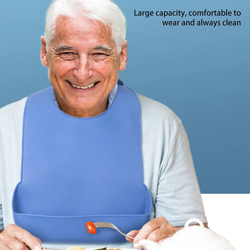 1pcs Silicone Bib Protector Waterproof Adult Mealtime Anti-Oil Disability Aid Apron Senior Citizen Aid Aprons Dining Accessories