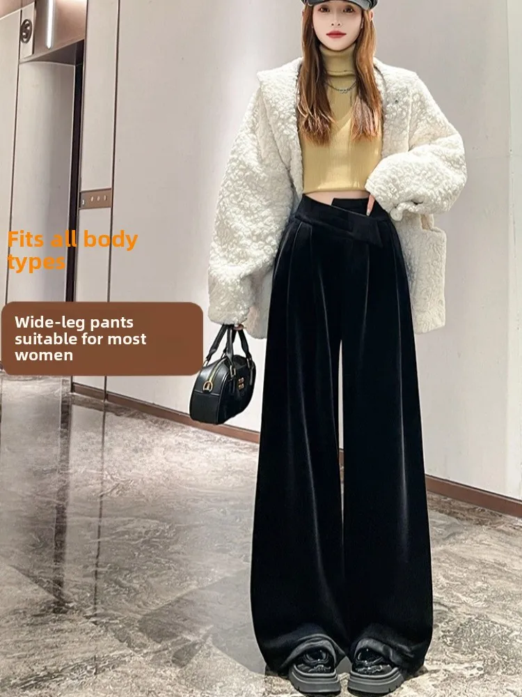 Pantaloni a gamba larga a gamba dritta a vita alta in velluto Bla Pantaloni da passaggio casual per pendolari invernali da donna alla moda