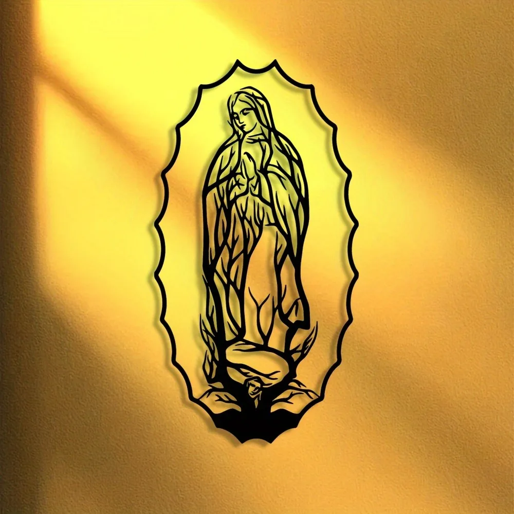 CIFBUY Metal Wall Art Virgin Mary Iron Silhouette Fan Frame Serene Spiritual Home Decor Living Room Bedroom Dining Area Ornament