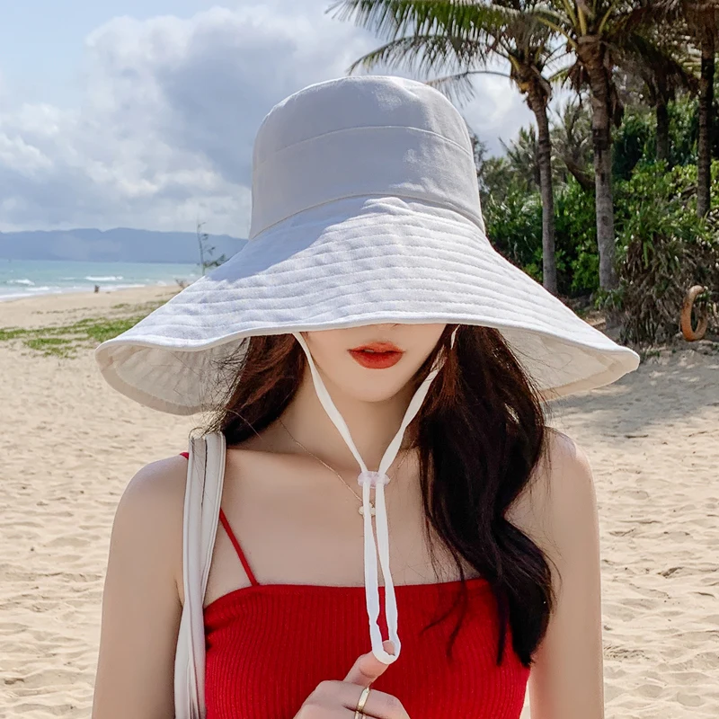 2026 Japan South Korea Big Brim Fashion Women's Spring Summer Foldable Travel Sun Hat Shaded Beach Solid Color Casual Bucket Hat