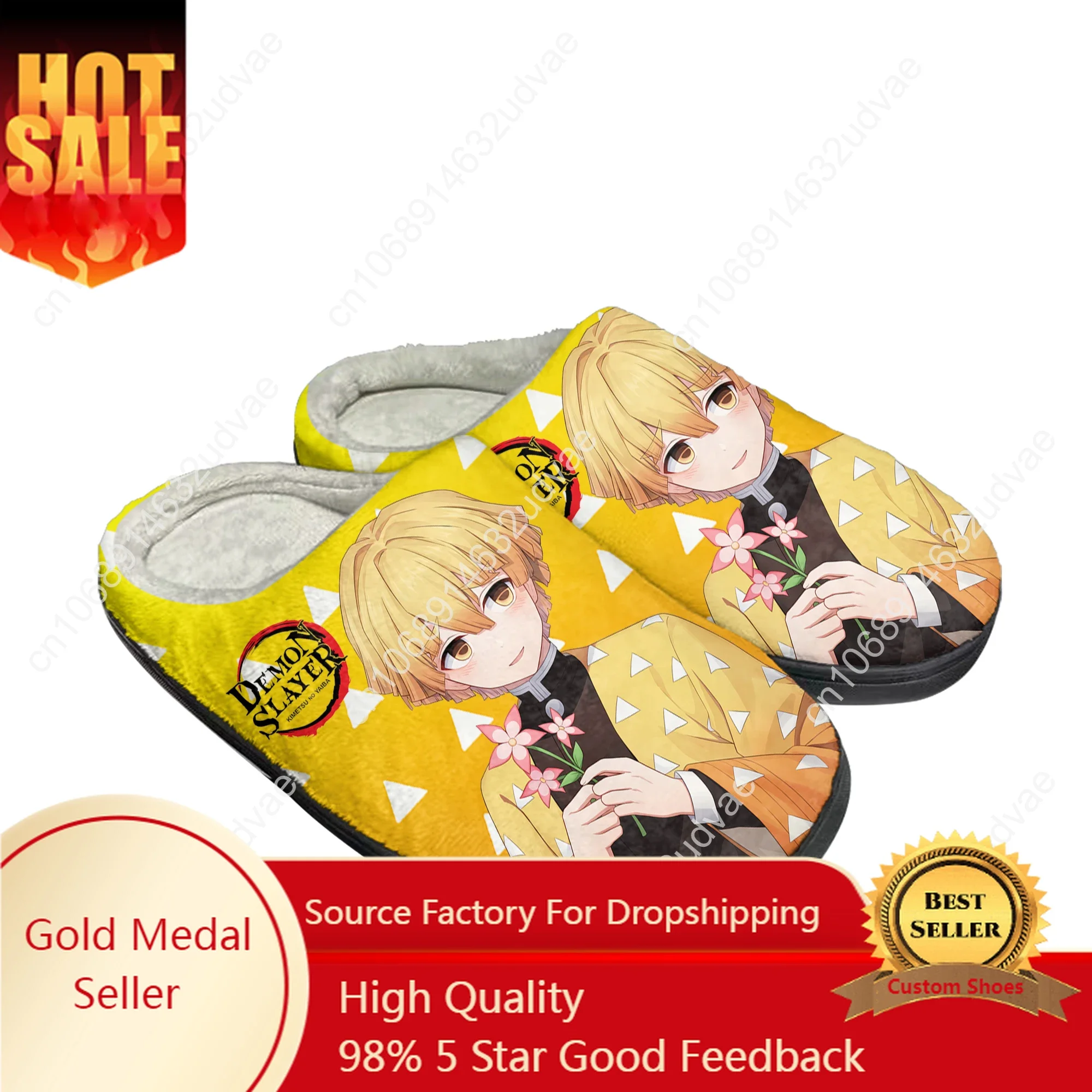 Japan Anime Cartoon Agatsuma Zenitsu High Quality Home Cotton Custom Slippers Mens Women Sandals Plush Keep Warm Thermal Slipper