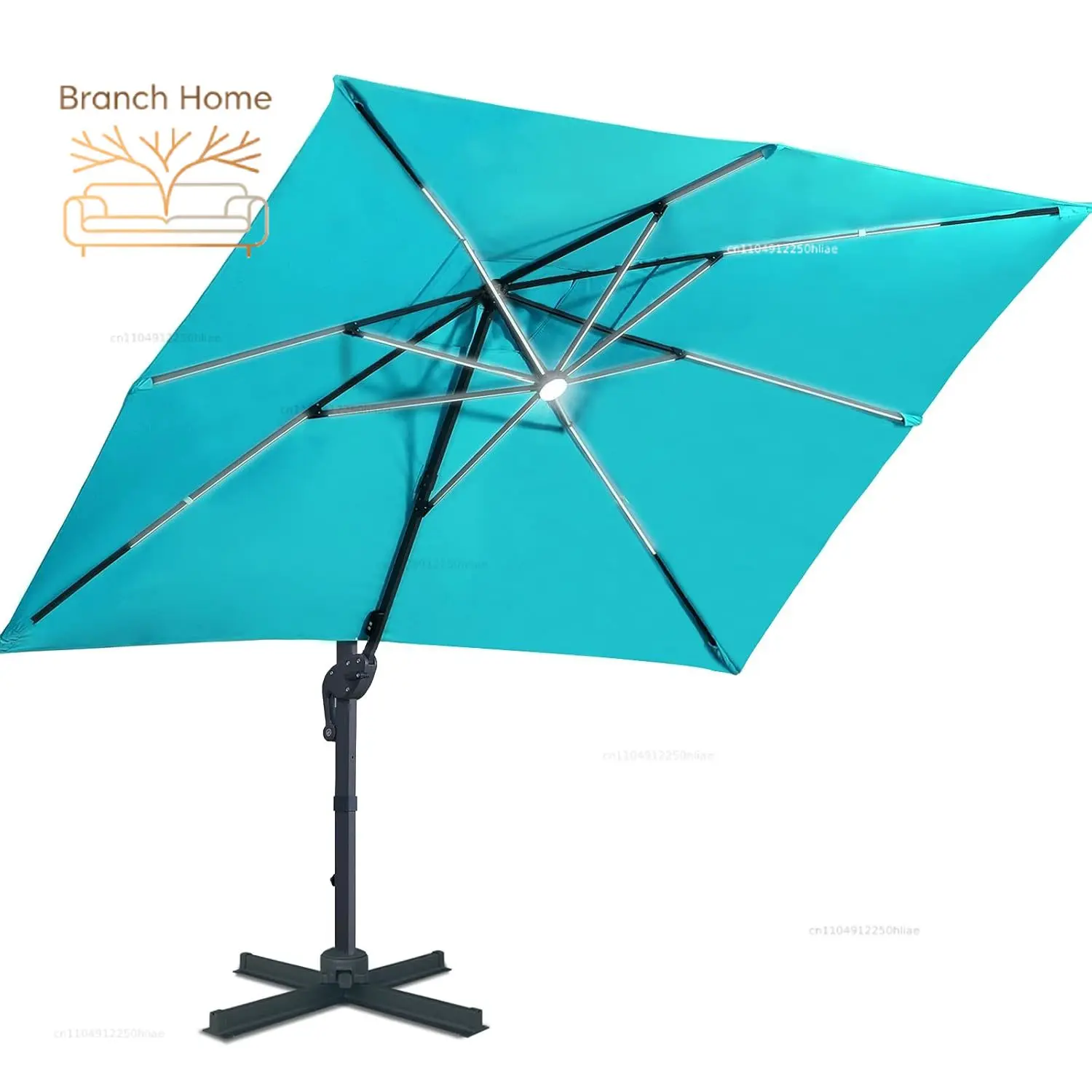 10x13ft Solar Powered LED Cantilever Patio Umbrella Square Deluxe Offset Umbrella 360°Rotation & Integrated Tilting, Customized