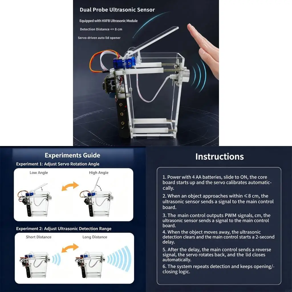 XXFE Beginner Programming Project Trash Can DIY Model with Ultrasonic Servo Motion and Plug In Assembly Practice Steps Today