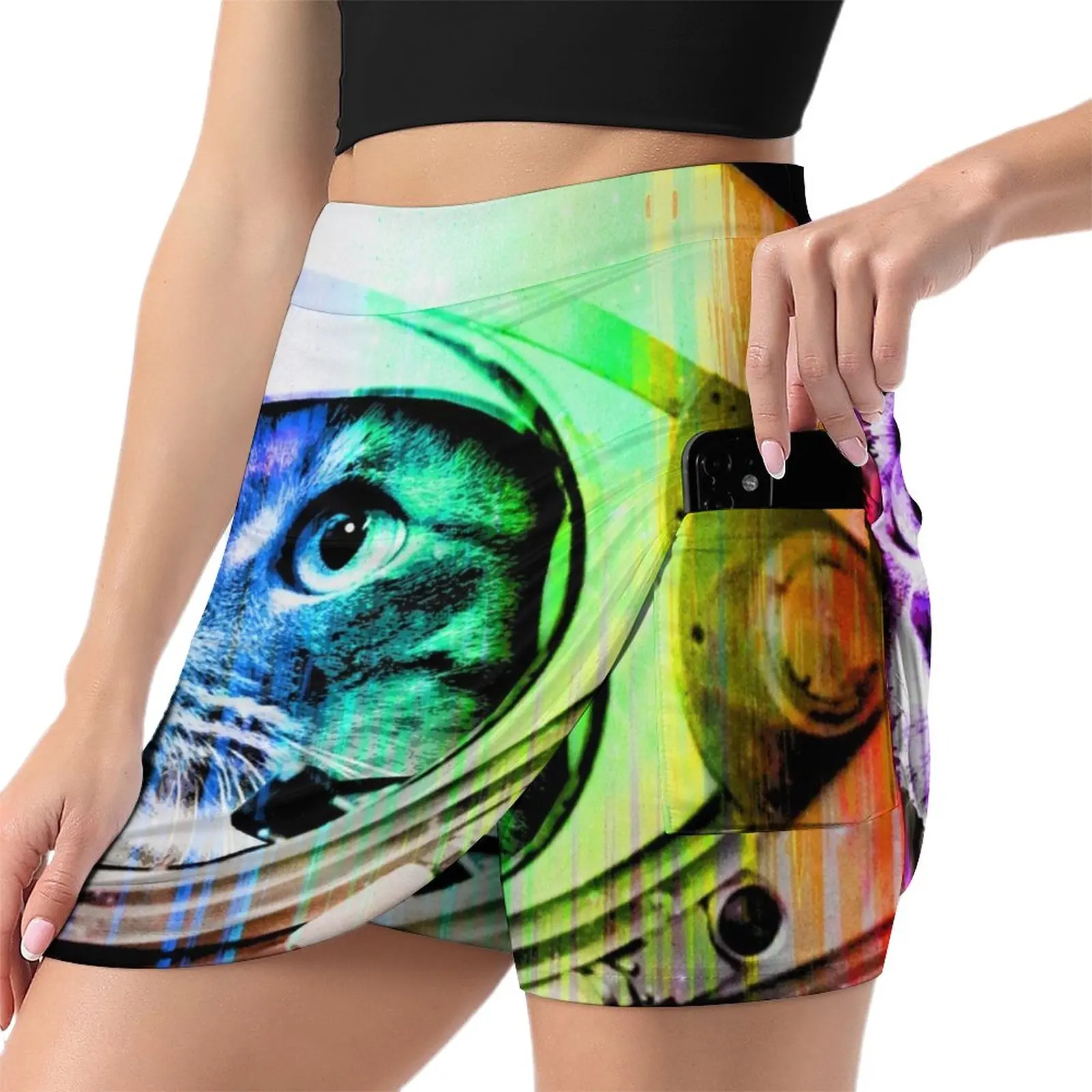 Astronaut Space Cat (digital rainbow version) Light Proof Trouser Skirt outfit korean style girls skirt