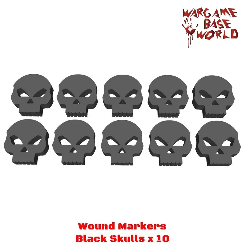 Wargame Base World - Wound Markers - Black Acrylic Skulls