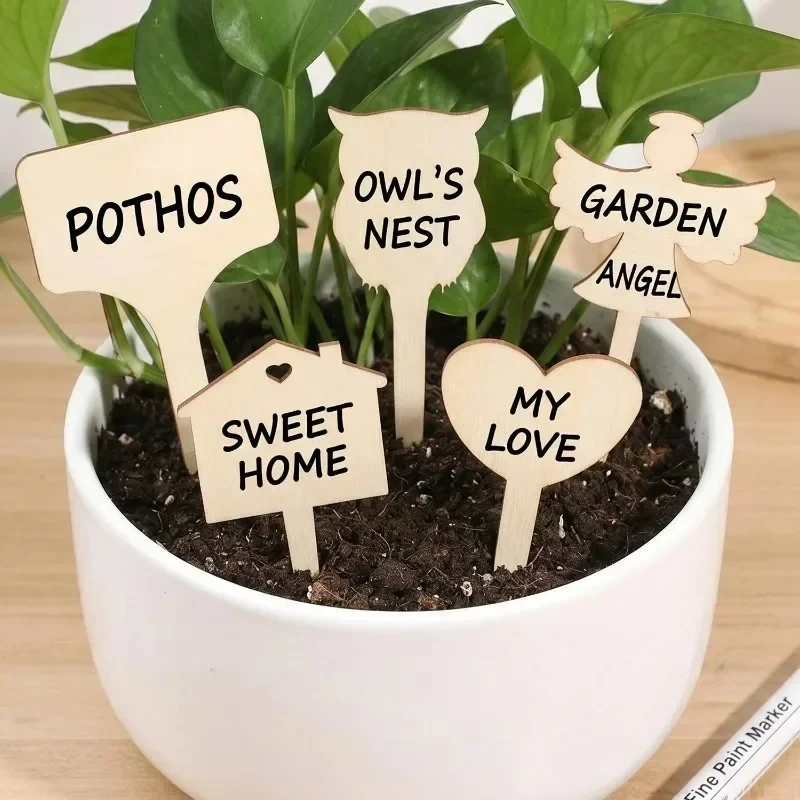 yesGarden Plant Labels T-shape Potted Plant Name Tags Wooden Vegetable Seedlings Name Sign Outdoor Waterproof Handwritten Tags
