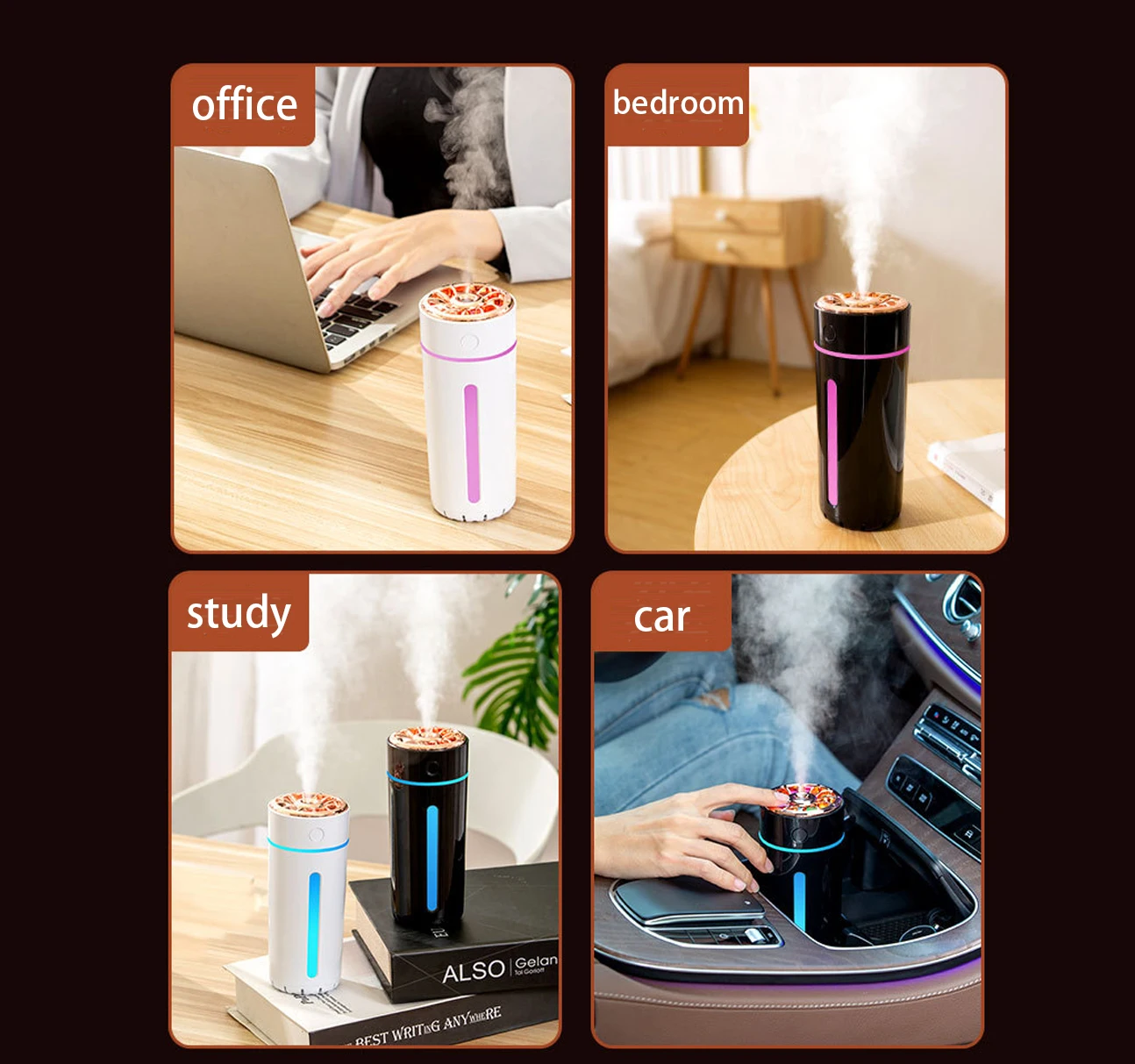 Wireless Humidifier Mini USB Essential Oil Diffuser Home Desktop Office Car Aromatherapy Mist Maker LED Night Light Humidifier