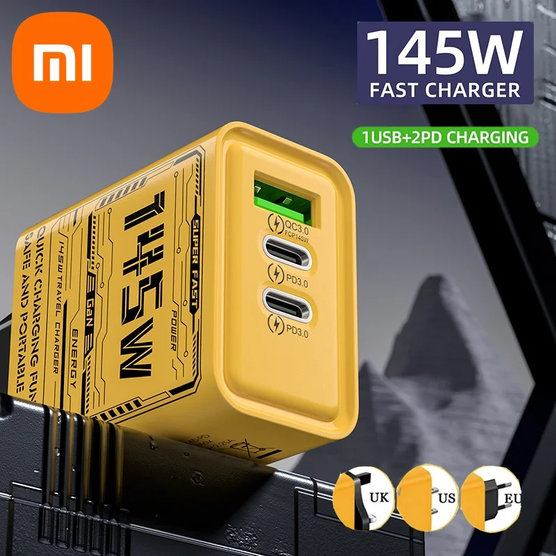 Xiaomi 145W Fast Phones Charger 3 Ports EU/US/UK Plug Wall Adapter PD USB Charger Quick Charge Adapter For iPhone Samsung Huawei