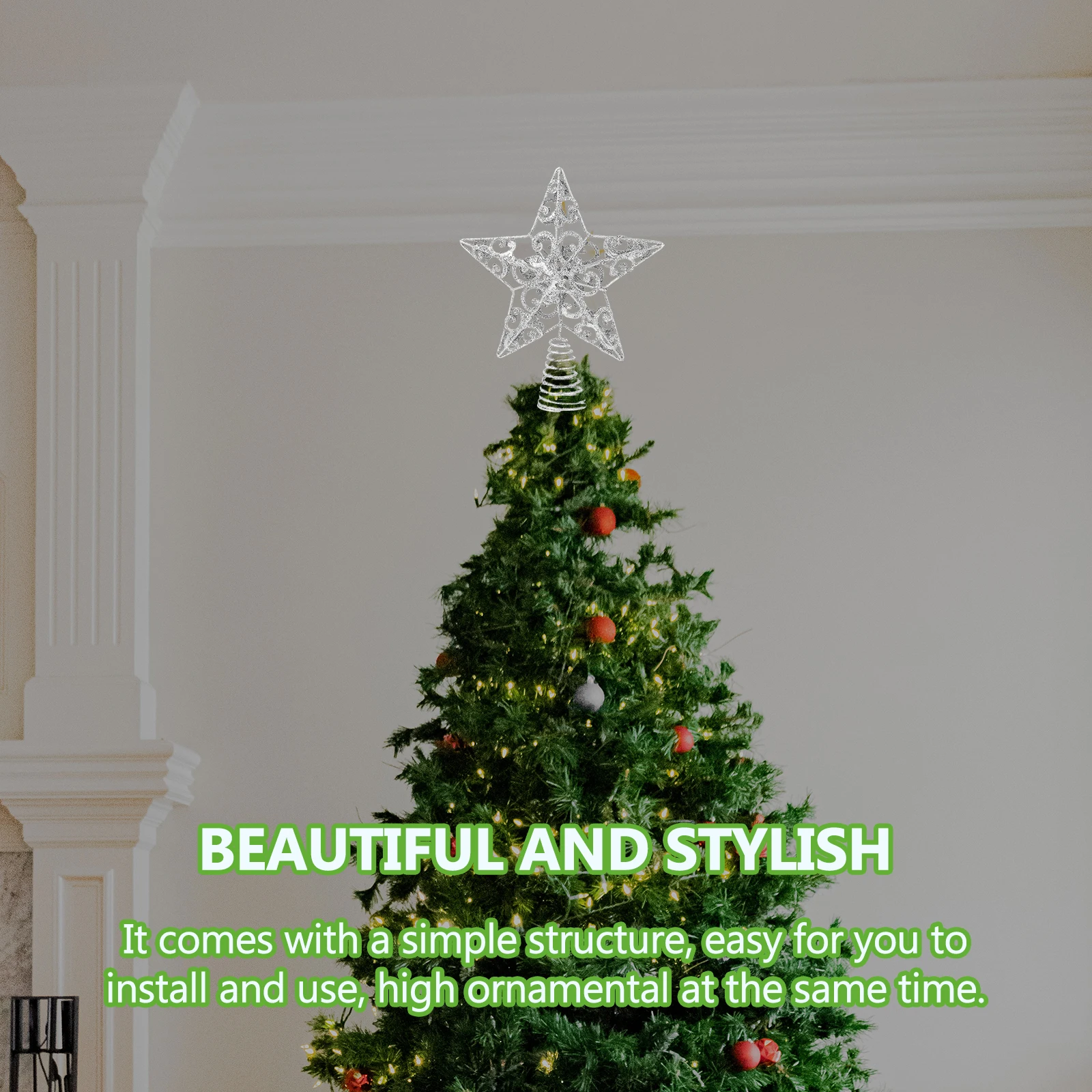 

1Pcs Star-Shaped Decor Tree Topper Adorn for Xmas Tree Iron Five-Pointed Star Ornament Home Party Supply Lovely Christmas Gift