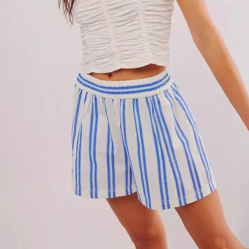 Summer Fashion Loose Striped Shorts Casual Personality Street Beach Style Shorts High Waist Commuter All-match Women Clothing