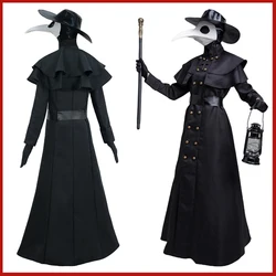 Plague Doctor Bird Cosplay Costume Medieval Hooded Robe Horrord Monk Steampunk Cloak Halloween Carnival Adult Kids Lantern Stick