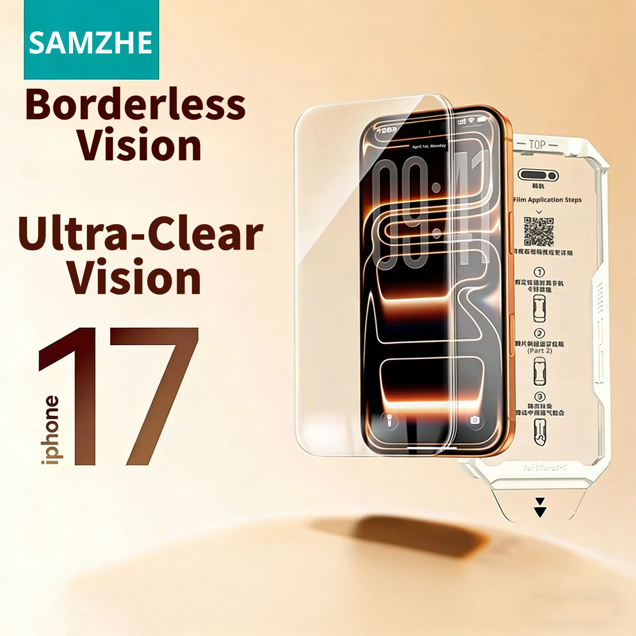 

SAMZHE For iPhone 17Pro/17 Pro Max/13 Tempered Glass Protector, Full Coverage HD AR Anti-Reflective, No Black Edge, Dustproof, A