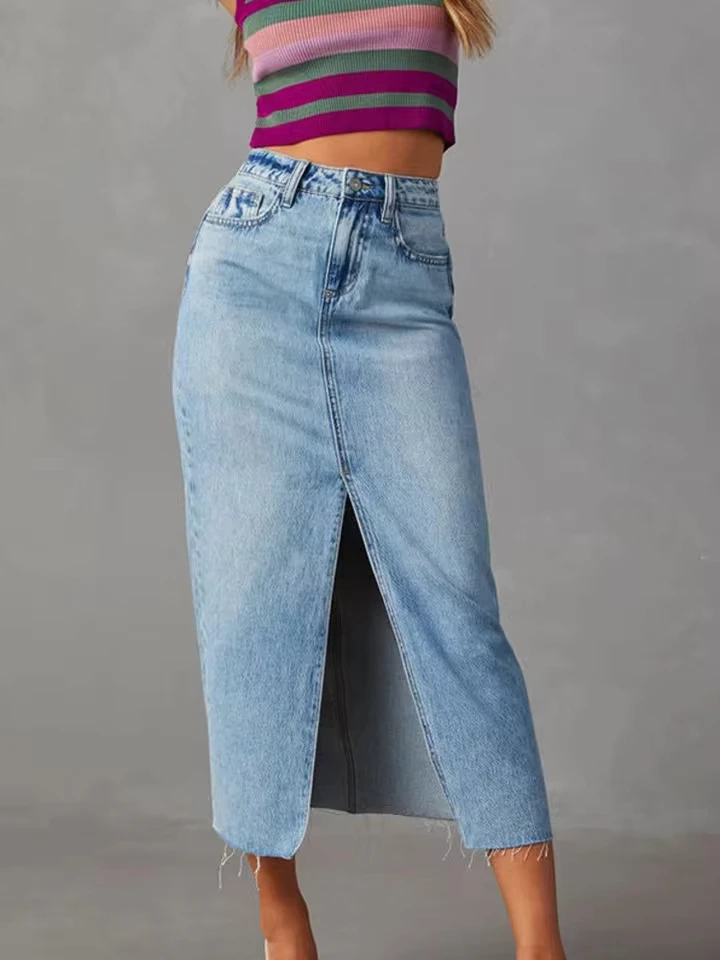 New 2026 Spring Summer Women's Denim Half-length Long Skirt Female Sexy Hot Girl A-line Version Split Slimming Skirt