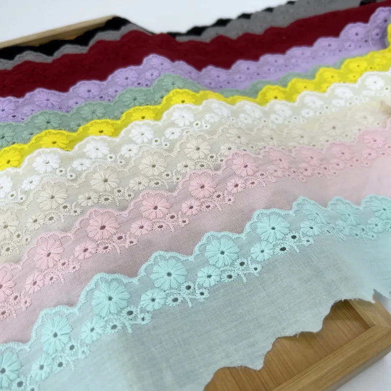 3Yards Of 5.5cm Width Embroidery Hollow Colorful Rose Cotton Lace DIY Dress Skirt Lolita Decorative Fabric