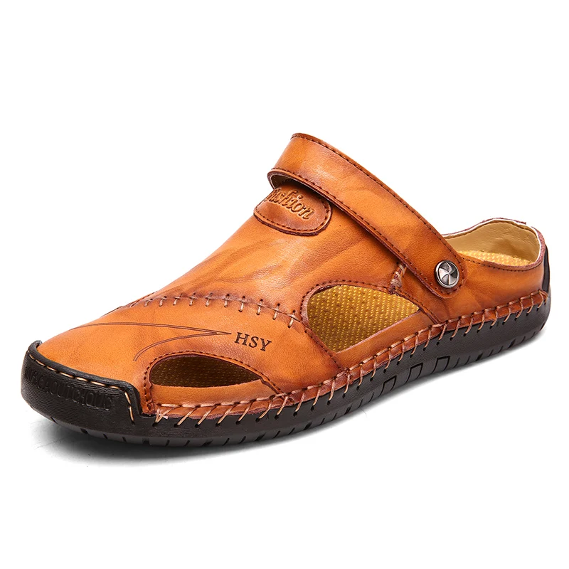 

Men's large-sized summer genuine leather sandals, 48 outdoor beach slippers, men's casual wading shoes, flat shoes